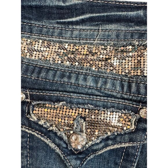 Vintage Y2K Miss Me Bootcut Jeans Womens Size 27 Dark Wash Embellished Sequin Po - Picture 7 of 10